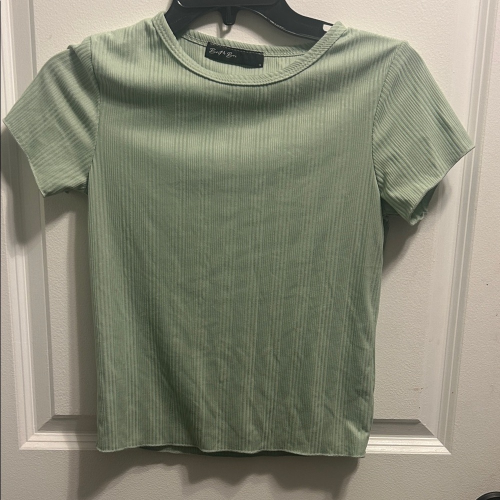 Zara Sage Ribbed Short Sleeve Tee